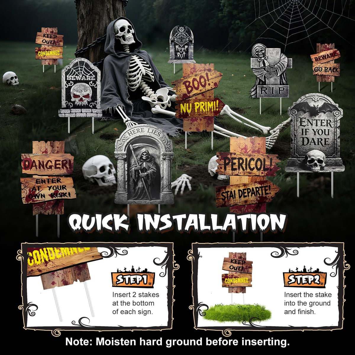 Halloween Decorations Outdoor, 10 Pack Realistic Corrugated Plastic Tombstone...