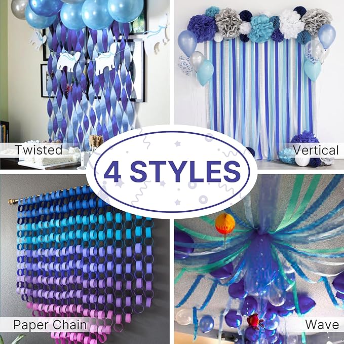 PartyWoo Crepe Paper Streamers 4 Rolls 328ft, Pack of Crepe Paper Navy Streamers Party Decorations, Crepe Paper for Birthday Decorations, Party Decorations, Wedding Decorations (1.8 in x 82 Ft/Roll)