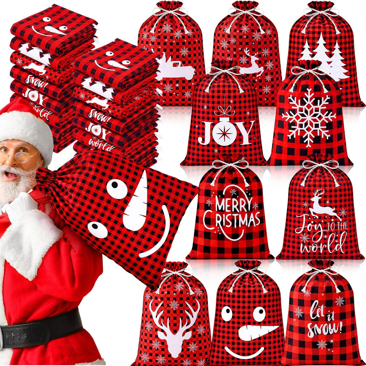 windyun 16 pcs christmas drawstring bag santa sack, main product view
