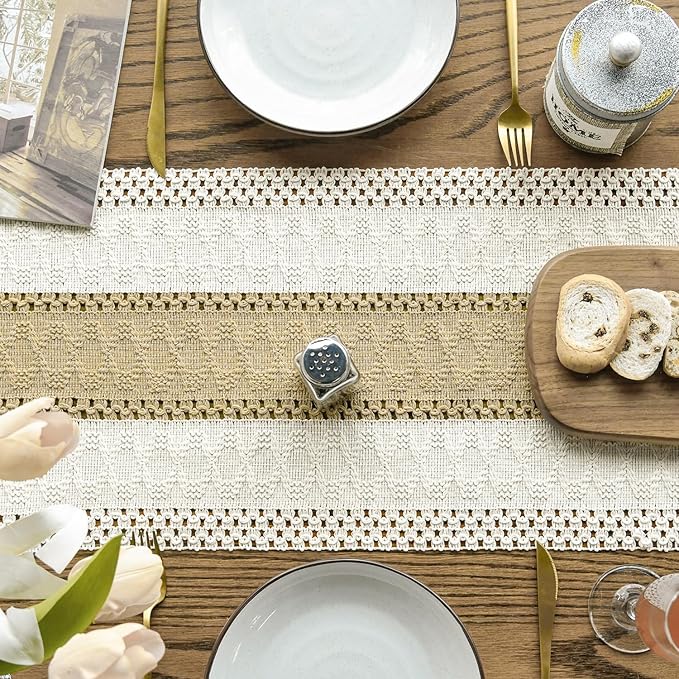 Artoid Mode Burlap Brown Farmhouse Rustic Table Runner, Seasonal Holiday Hollow Kitchen Dining Table Decoration for Home Party Decor 12x48 Inch