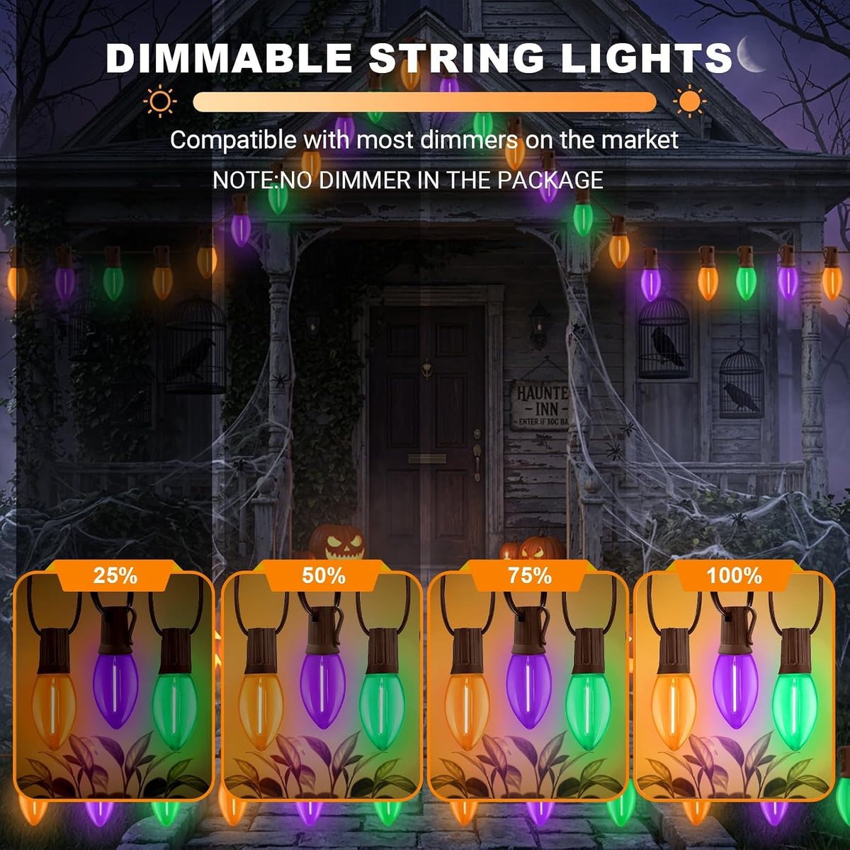 LAMPHOME C9 25FT 25 LED Orange Purple Green Halloween Lights, Vintage String ...
