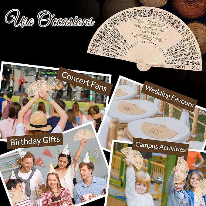 20 PCS Custom Fans Personalized Folding Fans for Line Dancing Wooden Hand Fan Wedding Favors Gift for Guests Personalized Fans for Events