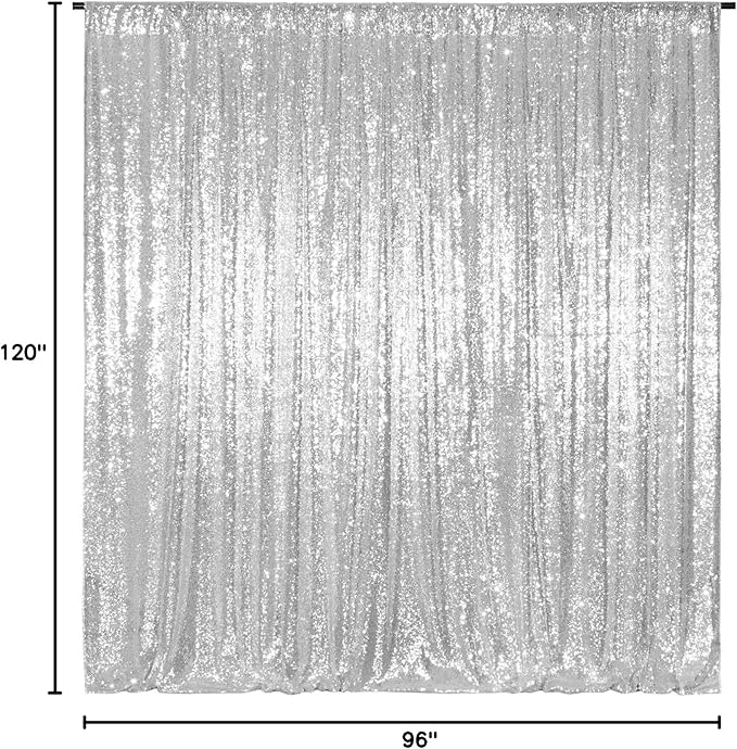 Poise3EHome Silver Backdrop,8FT x 10FT Silver Sequin Photography Backdrop Curtain for Party Decoration