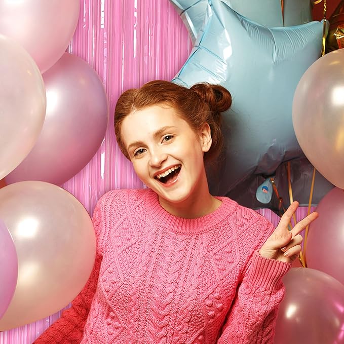 Pastel Pink Party Streamers Foil Fringe Backdrop Curtains Tinsel Streamers Birthday Party Decorations Fringe Backdrop for Birthday Valentines Gender Reveal Party Bridal Shower