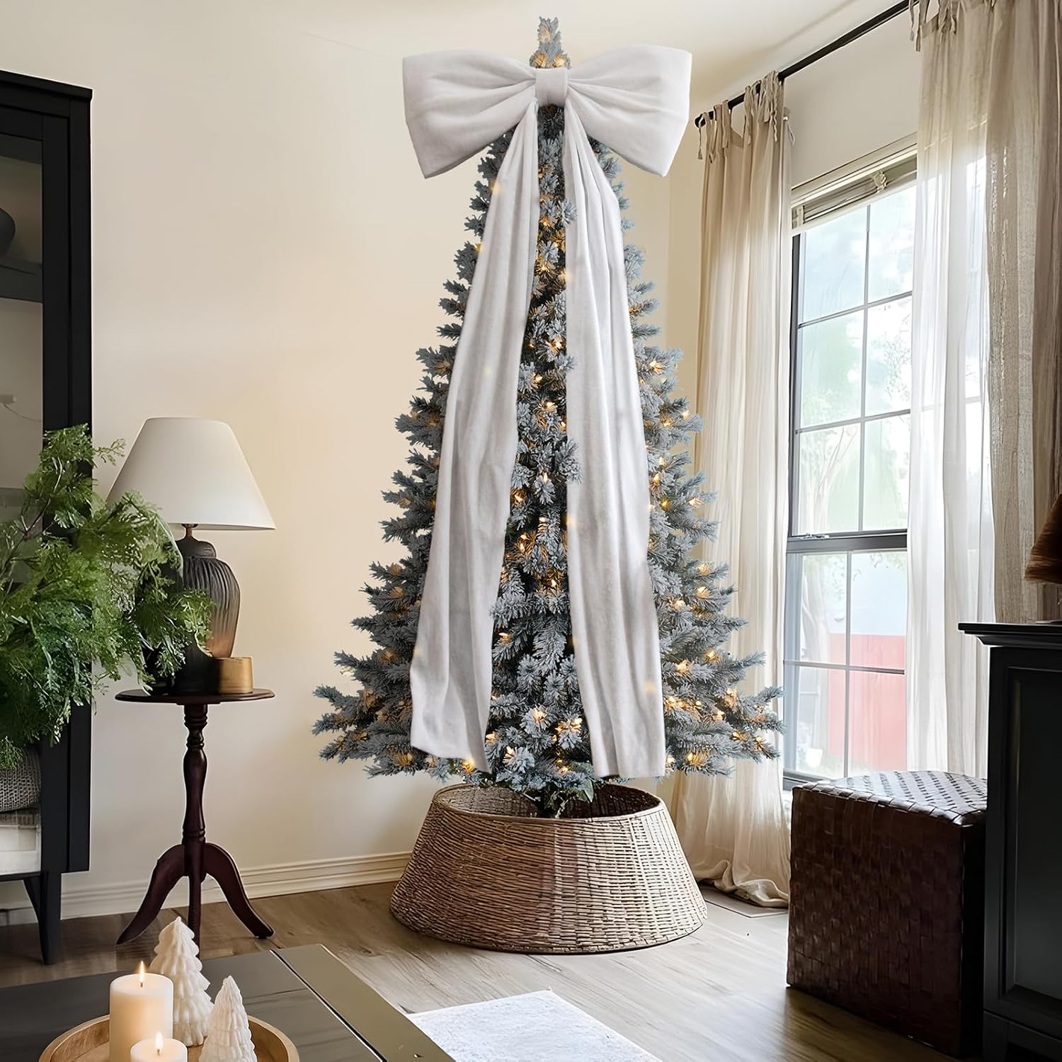 Christmas Decorations - 6 Ft Big Christmas Bows for Christmas Tree - Giant White Velvet Bow for Tree Topper Window Mantle Wall Door Decor - Indoor Home Room Party Hanging Xmas Decoration