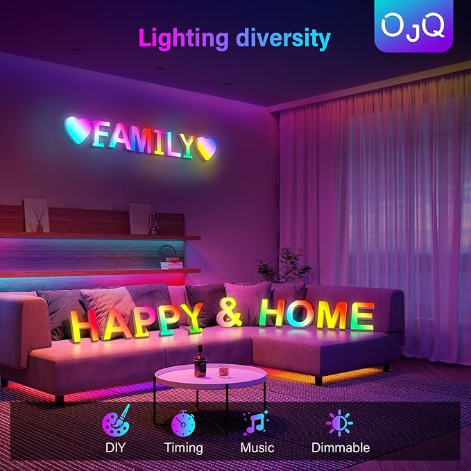 OJQ Light Up Letters LED Letter - Marquee Letters Room Decor Alphabet Letter Music Sync Color Change Colorful - Christmas Birthday Gifts for Girl - Teen Girls Gifts Party Home Wall Decor