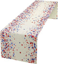 Independence Day Table Runner, 4th of July Red Blue Stars American President Day Holiday Confetti Print Table Cover for Kitchen Dining Table Indoor Outdoor Party, 13x36inch