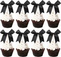 24 PCS Bow Cupcake Toppers Bowknot Cake Toppers Bow Cupcake Picks Bowknot Birthday Party Decorations Bow Cake Dessert Picks for Wedding Bridal Engagement Baby Shower Birthday Party Supplies Black