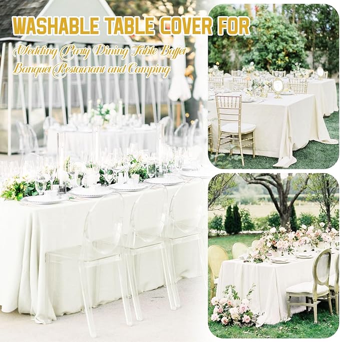 12 Pack 60 x 126 Inch Rectangle Tablecloth Ivory Polyester Tablecloth for 8 Ft Rectangle Tables, Washable Fabric Table Cloth for Wedding Dining Table Buffet Parties Camping
