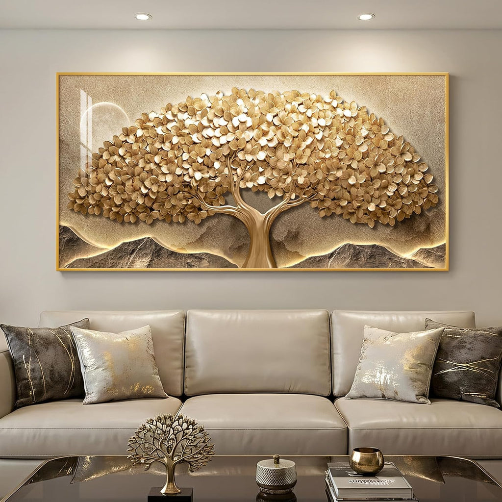 large framed modern gold tree of life wall, main product view