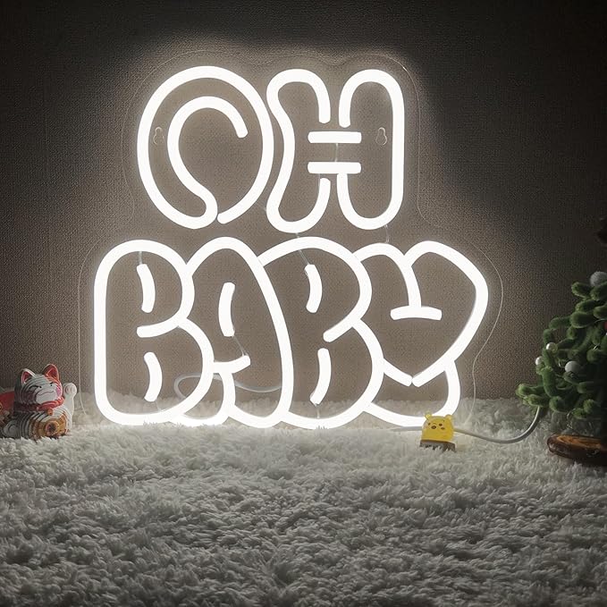Oh Baby Neon Sign for Backdrop Wall Decor, Cute Decorative Lights, oh baby Neon Lights for Baby Shower Birthday Party Bedroom gender reveal parties Baby's Room Cool White size:12.6 * 11.61In