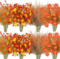 16Pcs Artificial Fall Flowers Outdoor Fake Fall Plants UV Resistant Autumn Greenery Plastic Flowers Shrubs for Outside Porch Patio Garden Boxwood Thanksgiving Decor