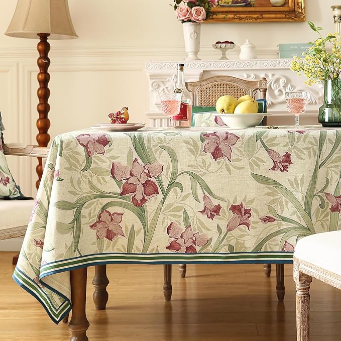 patdrea Designer Green Rectangle Tablecloth,Framhouse Vintage French Violets Pattern Tablecloths,Elegant Floral Table Cover Decor for Kitchen Dining Christmas,Party,Thanksgiving,55"x87"-Tara a