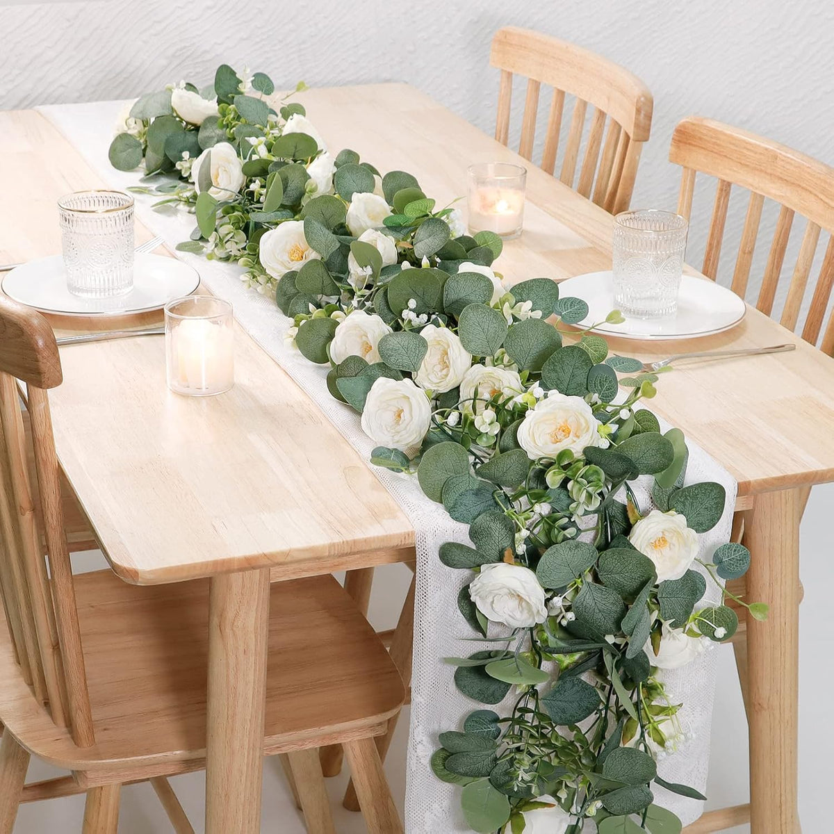 tochgreen 4 pack artificial eucalyptus flower garland with shown in use