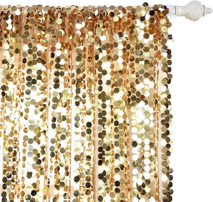 HH 9x9FT Big Gold Sequin Payette Backdrop Curtains Panels, Shimmer Sequin Photography Backdrop for Wedding Party Christmas Decoration