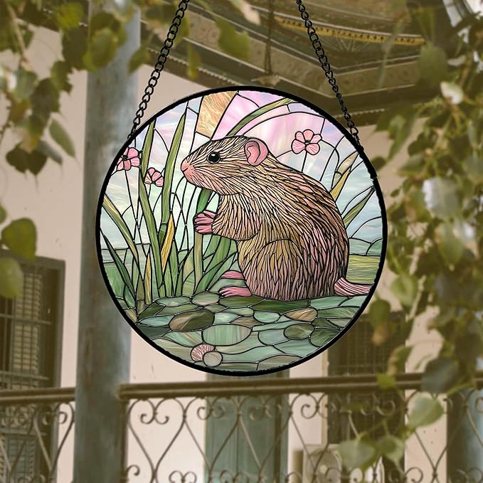 Stained Glass Window Hanging 4 Pcs Set Cute Animal Large 11.8"- Green Plant Pink Suncatcher Door Garden Sun Catcher Decor Birthday Christmas for Mom Woman Nana Men Friend
