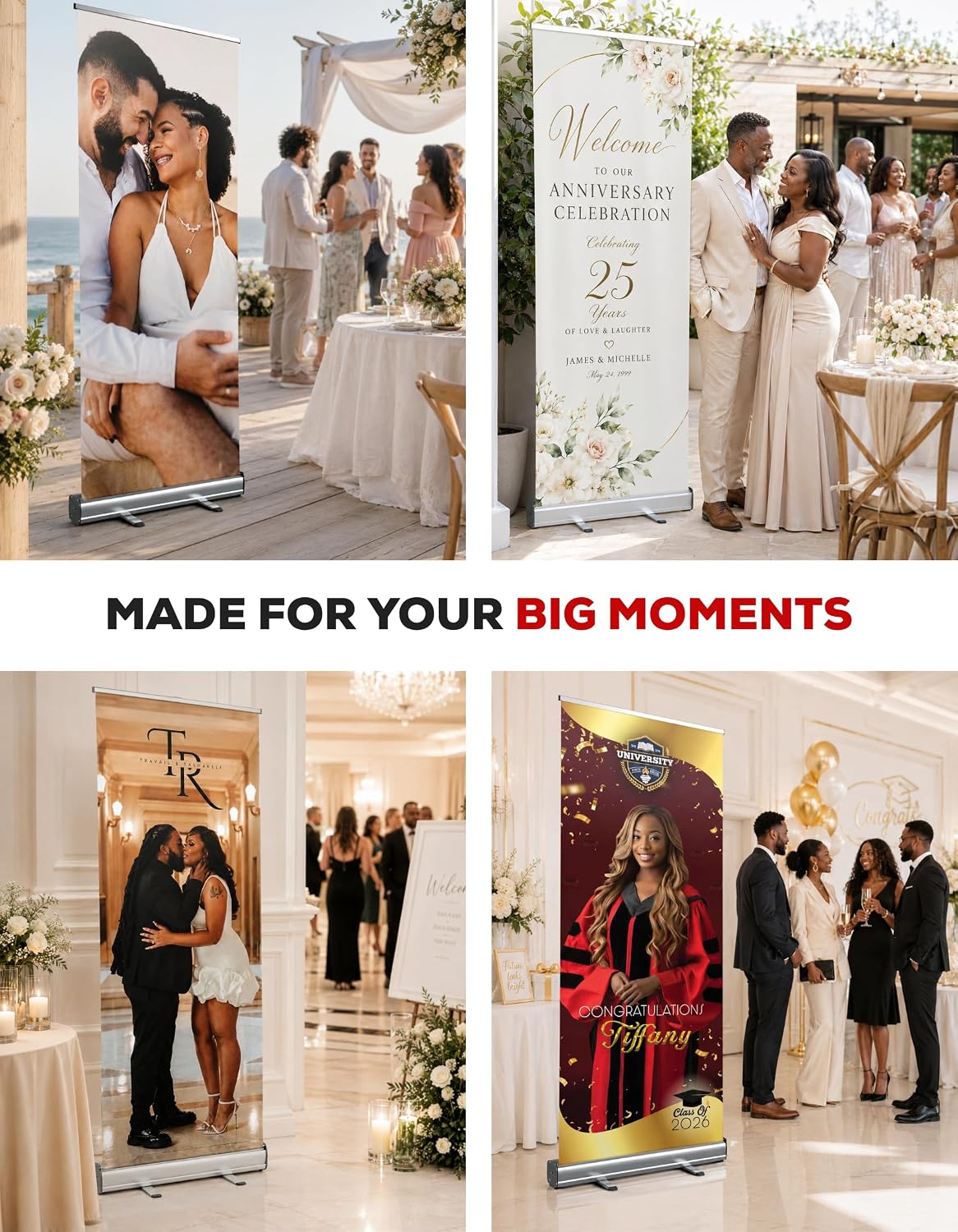 Custom Retractable Banner Stand - Ready in 1 Day - Personalized 33" x 81...