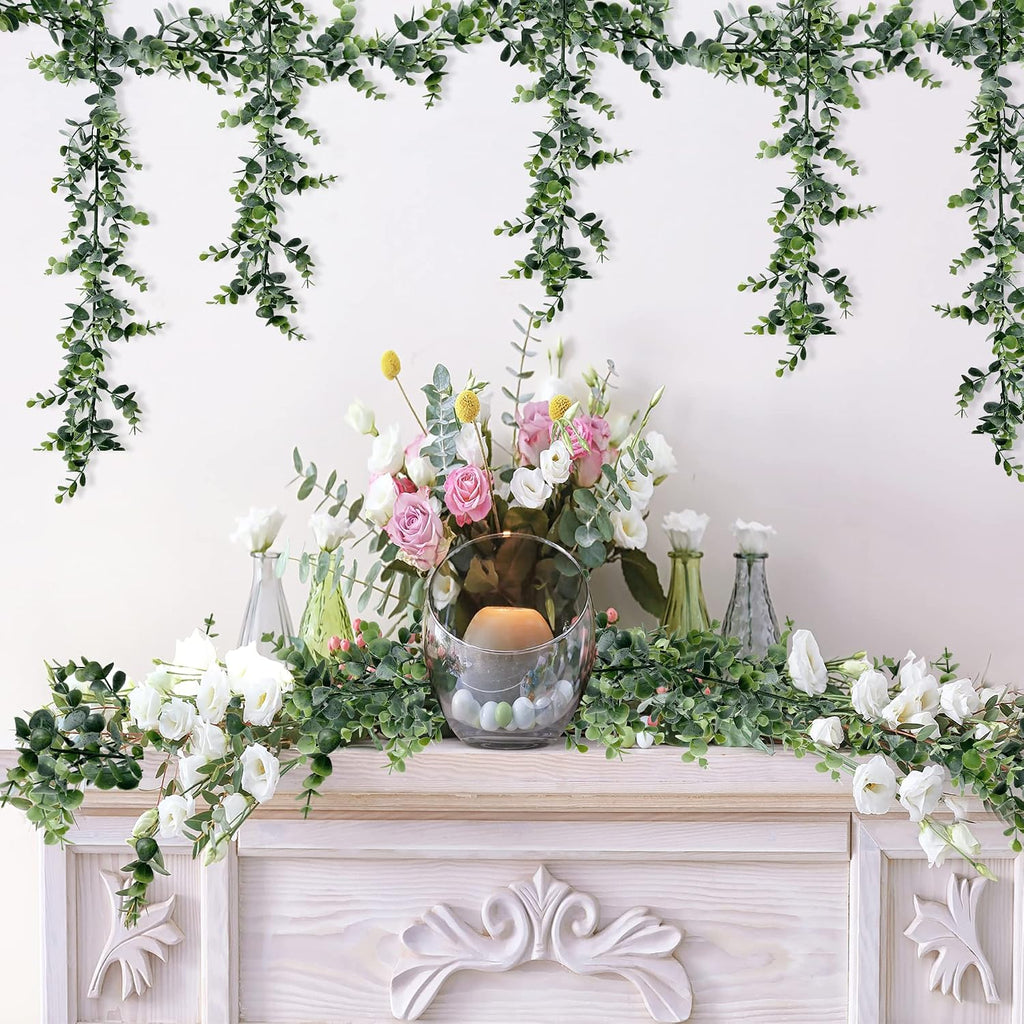 sggvecsy artificial eucalyptus garland 8 pack fake eucalyptus showing dimensions