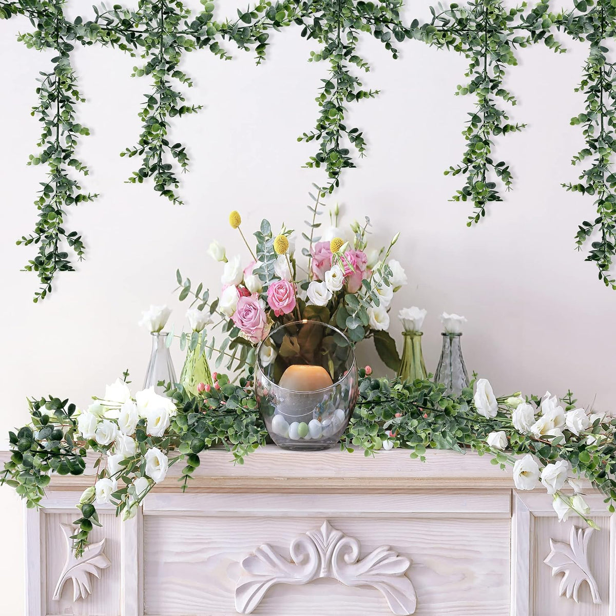 sggvecsy artificial eucalyptus garland 8 pack fake eucalyptus showing dimensions