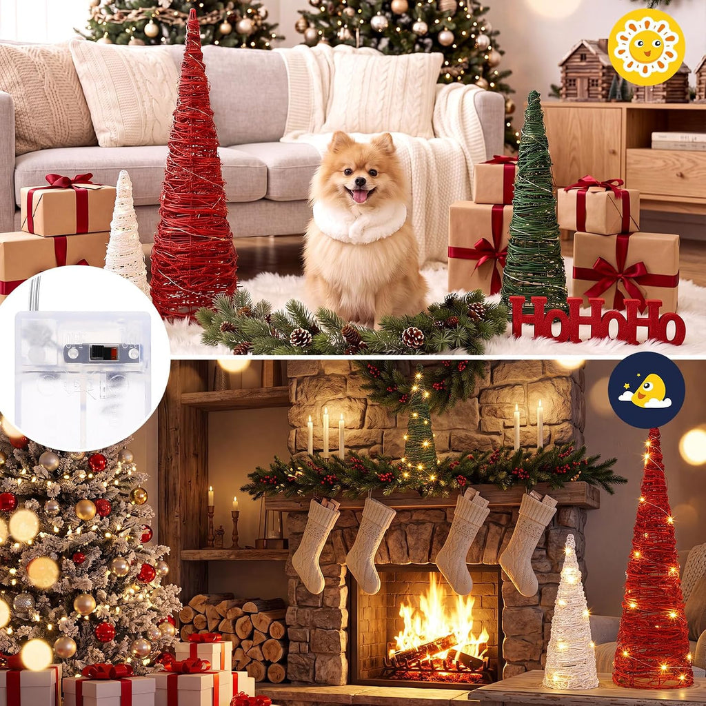 jenaai 3 pcs lighted christmas rattan table tree showing dimensions