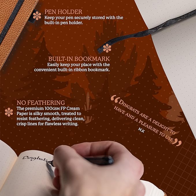 Dingbats* Wildlife Dotted Writing Journal Notebook A5 - Vegan Leather Hardcover - Ideal for Work, Travel - Pocket, Elastic Closure, & Bookmark