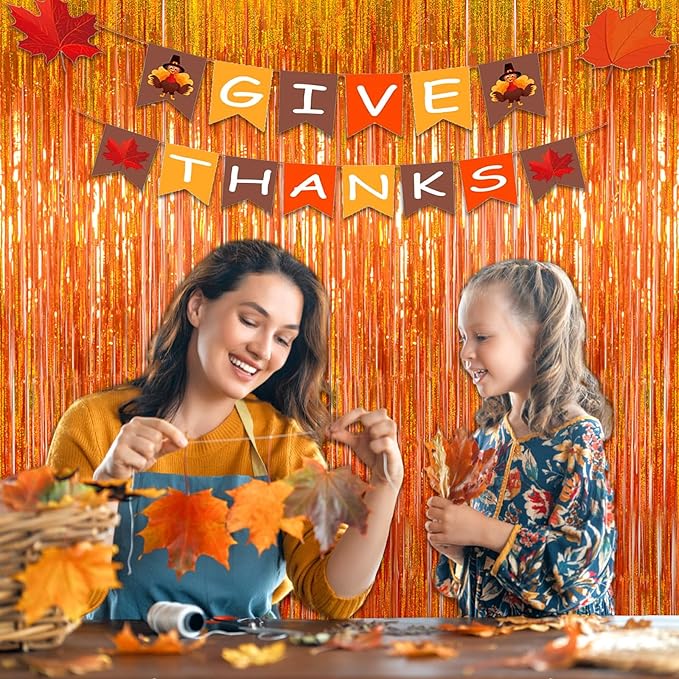 Reusable Foil fringe Curtains Halloween Decor Indoor Party Decorations - Melsan 3 Pack 3.2 x 8.2 ft Tinsel Curtain Party Photo Backdrop for Birthday Party Baby Shower or Graduation Decorations (Orange)