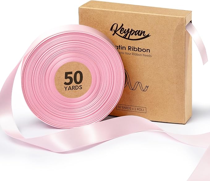 Valentines Pink Satin Ribbon 7/8 Inch x 50 Yards Double-Faced Ribbons for Flower Bouquet Gift Wrapping Party Decor Wedding Invitation DIY Craft