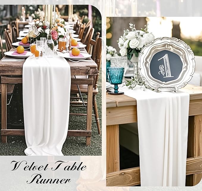 Velvet Table Runner 20 x 120 Inches 10ft Luxurious Thick Soft Velvet Christmas Thanksgiving Wedding Reception Table Runner for Party Reception Decorations(Ivory, 6 Pack)