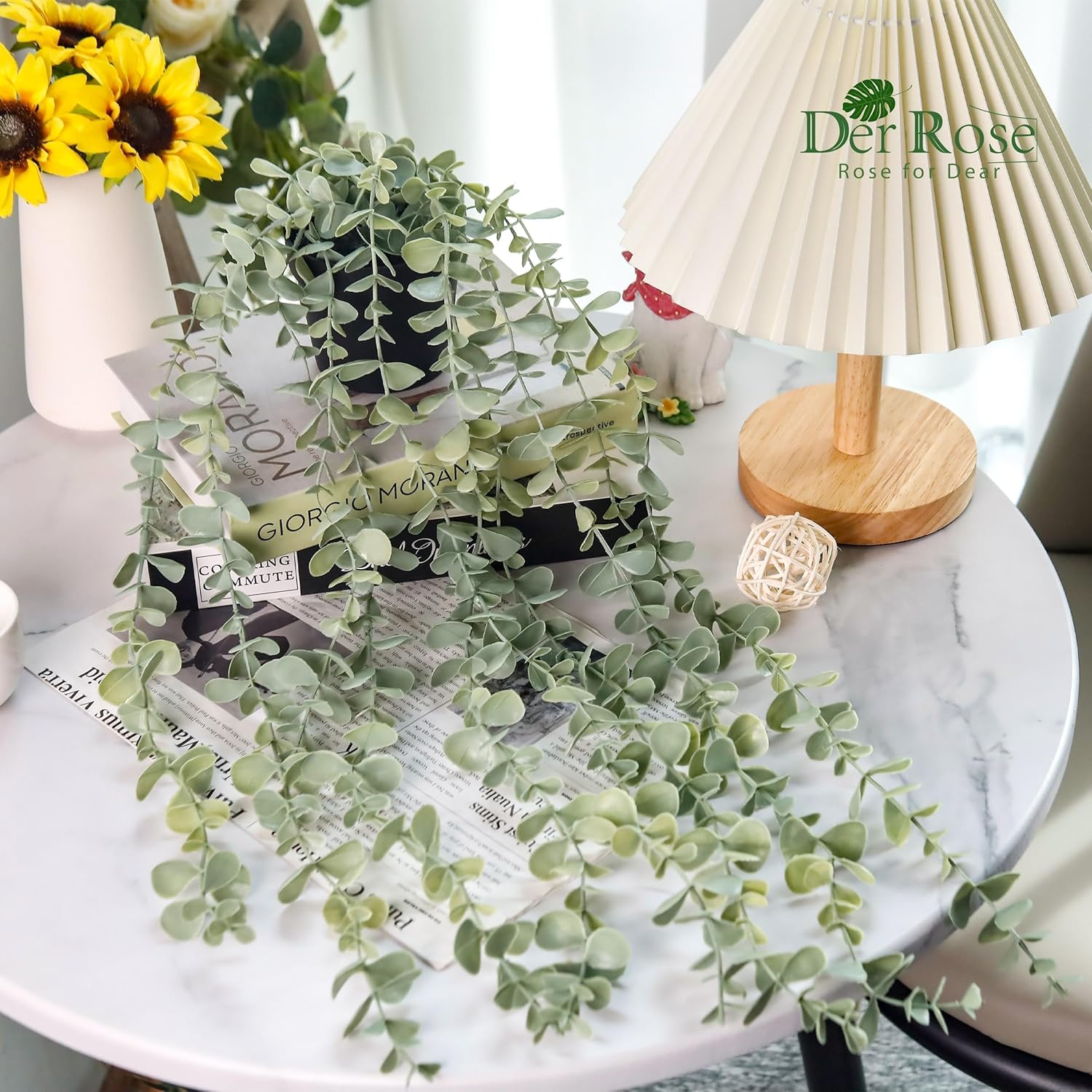 Der Rose 1Pcs Fake Plants Hanging Artificial Potted Faux Eucalyptus Plants for Modern Boho Farmhouse Bathroom Office Desk Wall Art Shelf Living Room Aesthetic Decor Indoor