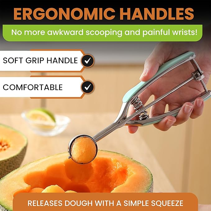Spring Chef - Mint Small Cookie Scoop for Baking, Multifunctional #60 Melon Baller with Trigger Release for Watermelon, Ice Cream, Protein Ball, Stainless Steel Scooper, 1 Tbsp Cookie Dough Scoop
