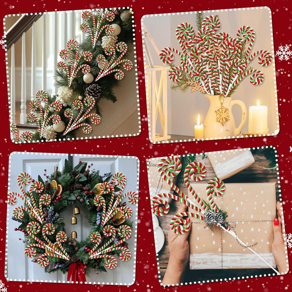 RINOLY 6 Pcs Christmas Tree Topper,17 in Red and Green Candy Cane Christmas Tree Picks,Curly Woolen Christmas Tree Decorations Candy Cane Ornaments for Holiday Decors Vase Filler
