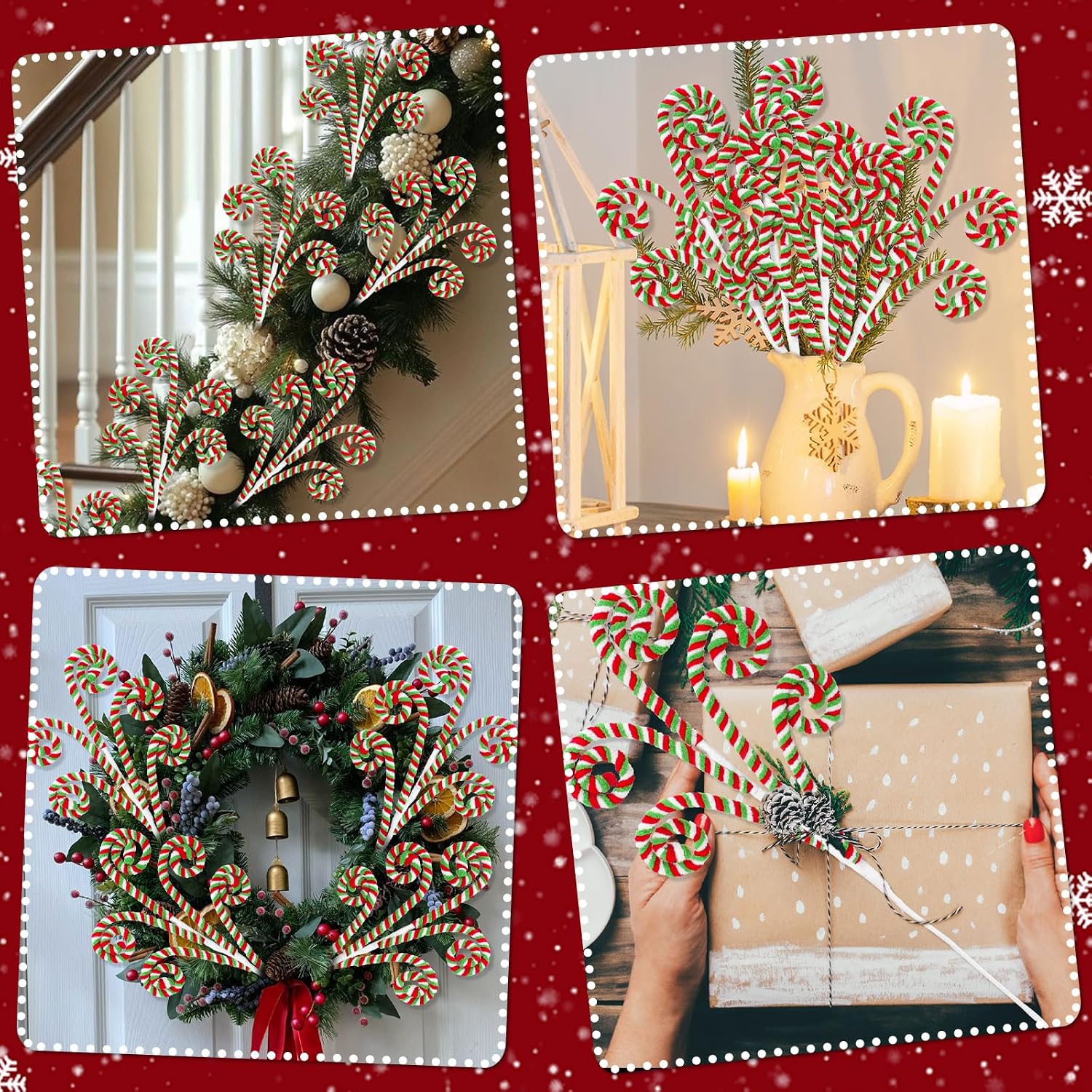 RINOLY 6 Pcs Christmas Tree Topper,17 in Red and Green Candy Cane Christmas Tree Picks,Curly Woolen Christmas Tree Decorations Candy Cane Ornaments for Holiday Decors Vase Filler