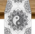 Yin Yang Table Runner, Bohemian Mandala Vintage Black White Traditional Oriental Floral Print Table Runner for Home Kitchen Dining Table Wedding Party Decor, 13x36inch