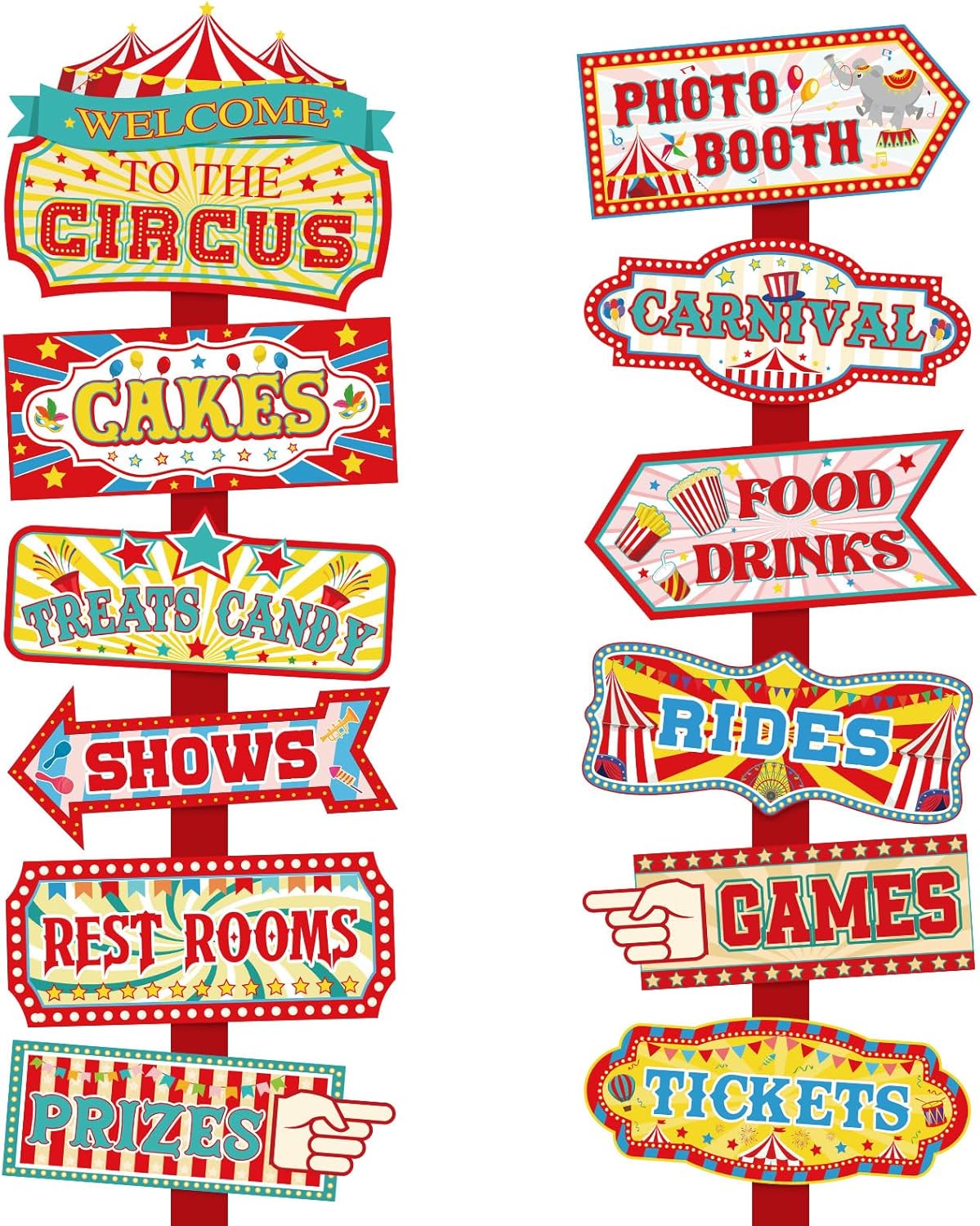 24 Pieces Carnival Decorations Circus Party Directional Sign Welcome to The Circus Signs for Kids Carnival Party Decorations Birthday Party Supplies