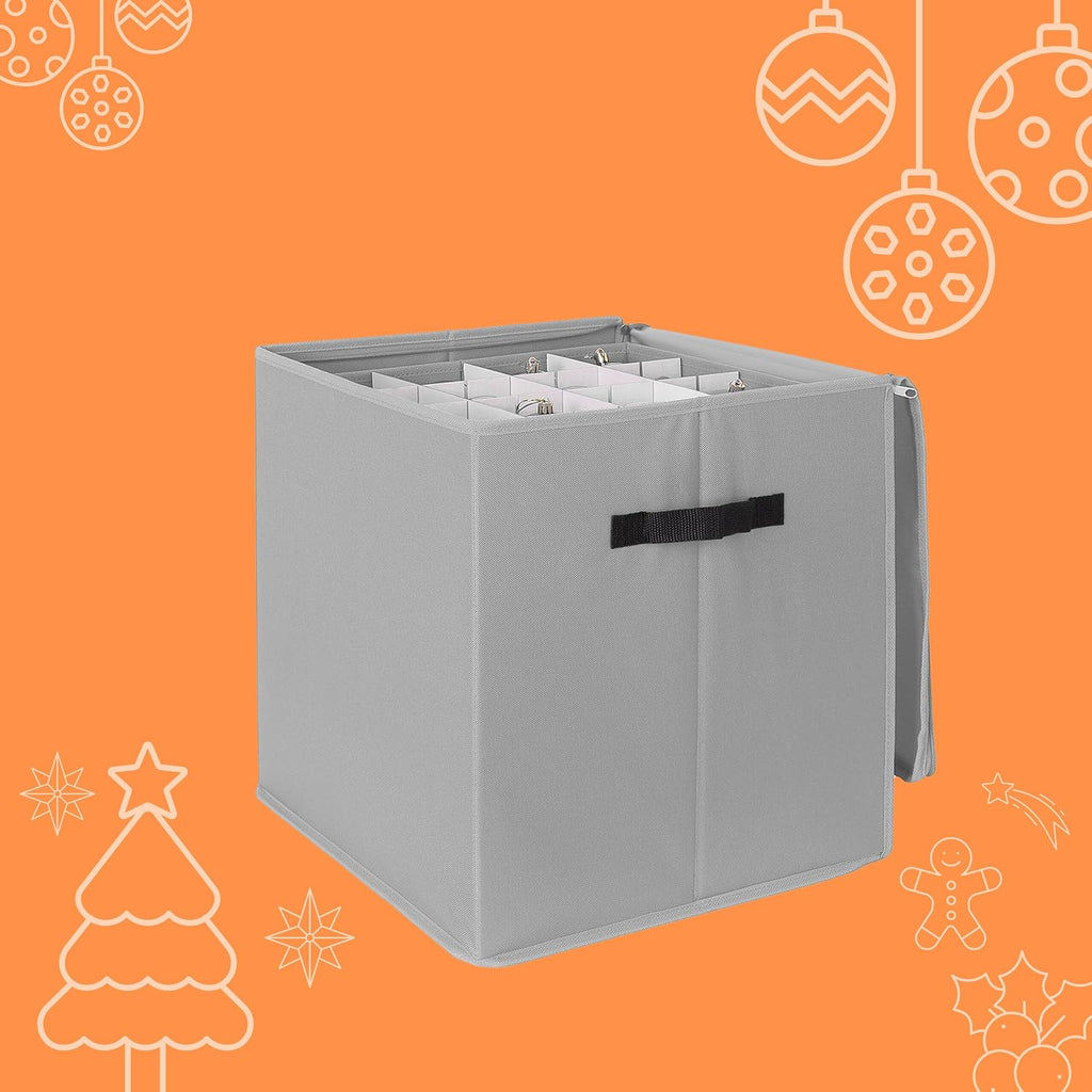 Relaxdays Christmas Bauble Storage Box, 64 Baubles, H x W x D: 40 x 36.5 x 36.5 cm, Polyester, Cardboard, Ball Box, Grey