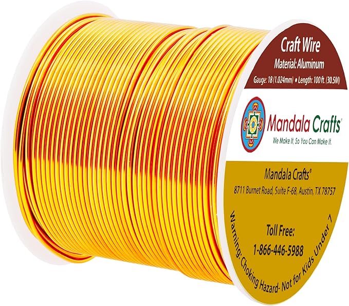 Mandala Crafts 18 Gauge Anodized Aluminum Craft Wire for Jewelry Making - 100 FT Colored Flexible Gold Tone Wire - Bendable for Bonsai Armature Crafting Sculpting