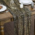 Artoid Mode 3Pcs Black Gold Gauze Table Runner 120 Inch 10FT, Glitter Metallic Foil Sheer Dining Wedding Anniversary Holiday Birthday Table Decor for Home Party