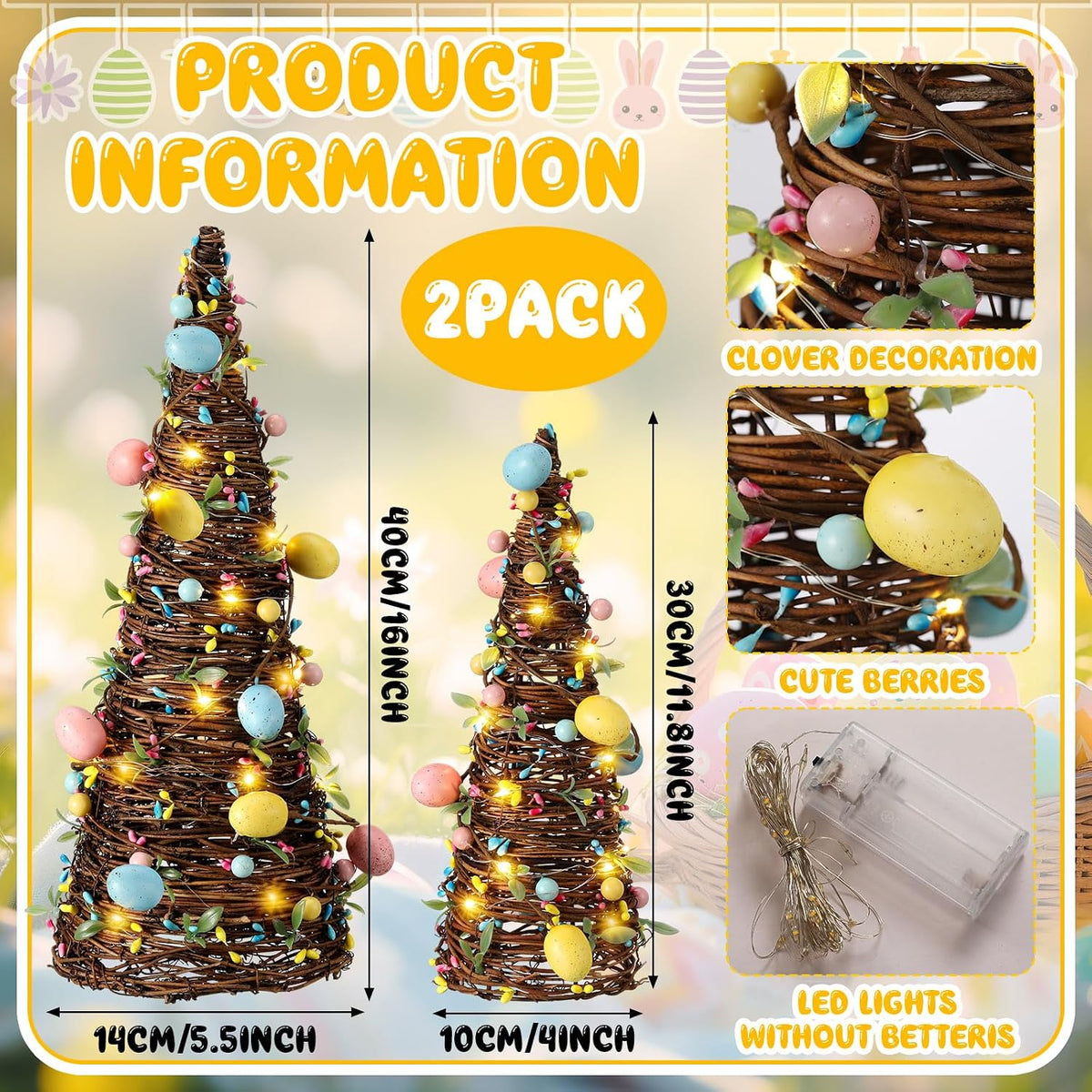 soulchen 2 pcs easter rattan cone tree decoration shown in use