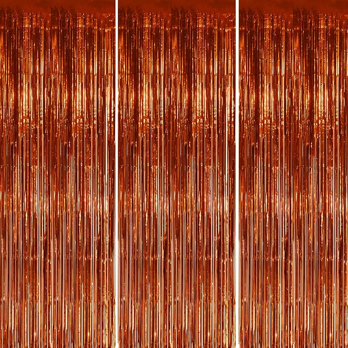 3 Pack Foil Fringe Backdrop - Bronze Shiny Tinsel Curtains for Party Decoration/Photo Booth Props - 3.3x8.2 FT Metallic Foil Backdrop for Birthday, Wedding, Graduation, Christmas.