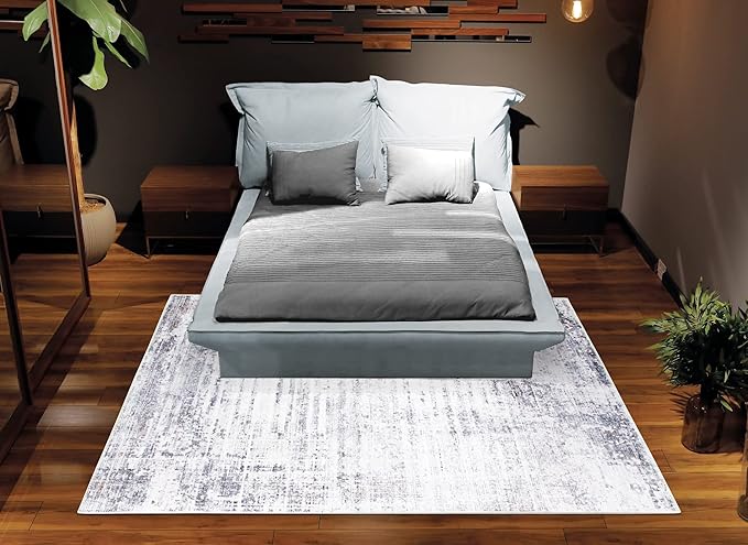 Bloom Rugs Washable Non-Slip 9' x 12' Rug - Gray/Charcoal/Blue Modern Abstract Area Rug for Living Room, Bedroom, Dining Room, and Kitchen - Exact Size: 9' x 12'