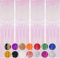 4 Pack Iridescent Transparent Foil Fringe Backdrop Curtains, Tinsel Streamers Birthday Party Decorations, Fringe Backdrop for Graduation, Baby Shower, Gender Reveal, Disco Party