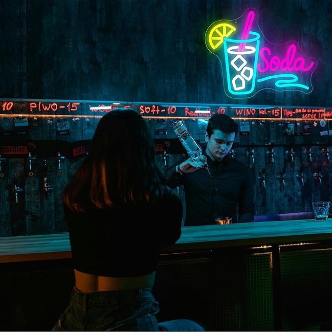Soda Neon Sign for Wall Decor Dimmable Soda Pop Neon Light for Man Cave LED Light Up Water Sign for Store Bar Beer Club Party Kitchen Restaurant Christmas Birthday Gift Art Size 12.9 * 10.5In(WZCP290)