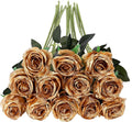 Tifuly Gold Roses Artificial Flowers -12Pcs Realistic Single Long Stem Fake Silk Roses Bouquet for Party Home Wedding Centerpiece Hotel Office Decor