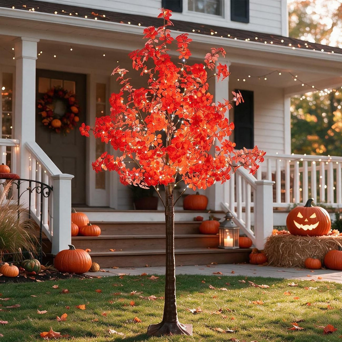 tybeeu 6ft 5-leaf lucky tree with 300 warm, main product view
