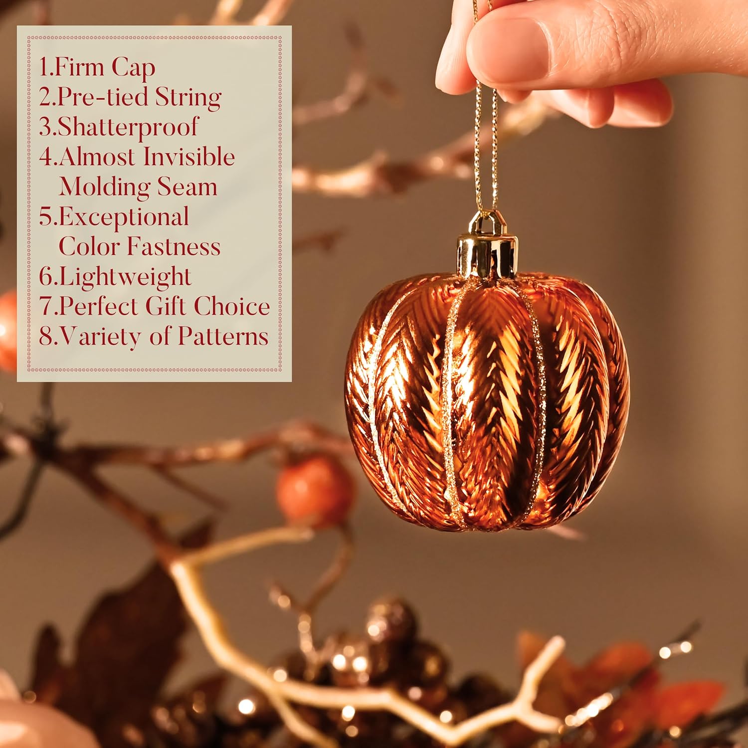 Valery Madelyn 40ct Fall Ornaments Shatterproof Tree Decorations for Home | Orange Gnome Pumpkin Ball Ornaments Farmhouse Hanging Decor for Harvest Thanksgiving Autumn Party