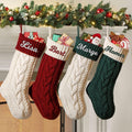 SearchI Personalized Christmas Stocking, 18 Inches Large Custom Family Christmas Stocking with Names Customized Knit Embroidered Xmas Stockings Initial Knitted Fireplace Hanging Stockings (6 Pcs)