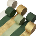 PartyWoo Sage Green Crepe Paper Streamers 6 Rolls 492 ft Pack of Hunter Sage Green Gold Sand White Crepe Paper for Jungle Safari Graduation Birthday Party Decorations (1.8 Inch x 82 Ft/Roll)