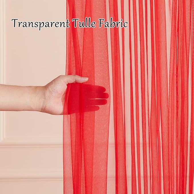 10x10ft Red Tulle Backdrop Curtain for Parites, Sheer Backdrop Curtains for Wedding Baby Shower Birthday Party Photo Shoot Decorations