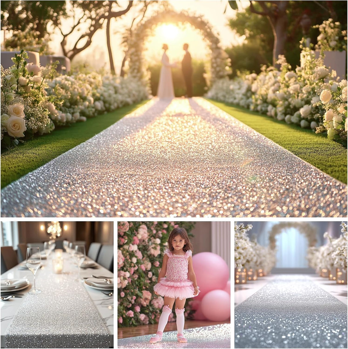 Glitter Carpet Runner for Party - Non-Woven Fabric Runner Rug with Adhesive T...
