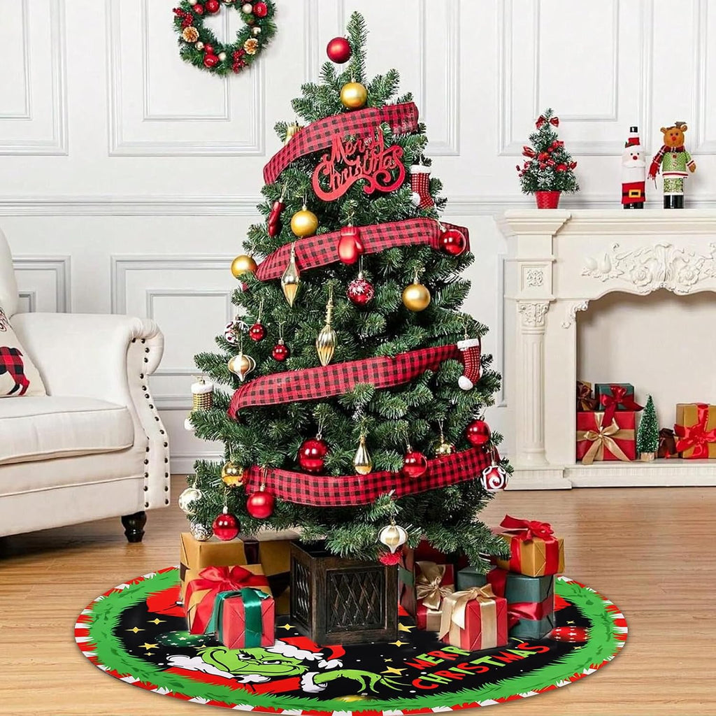 Christmas Tree Skirt Christmas Decorations Soft Red Green Christmas Decor Mat for Xmas Holiday Decorations 48"